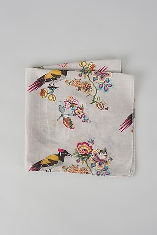 Grey Silk Mul Printed Pocket Square by PAYAL SINGHAL ACCESSORIES