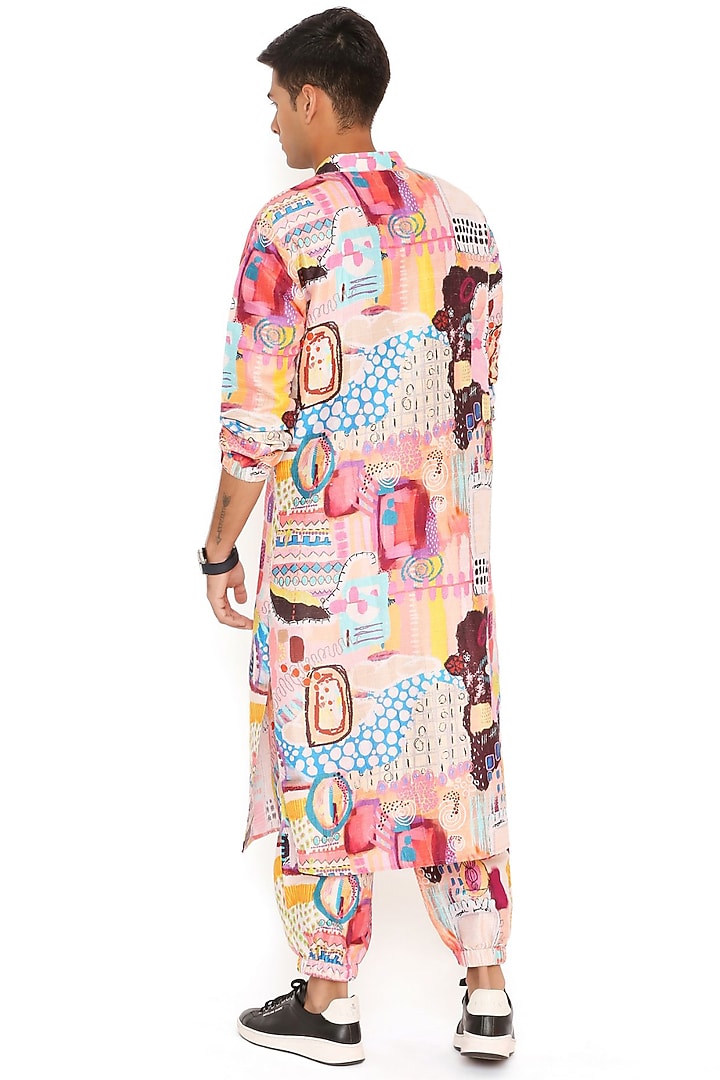 Peach Dupion Silk Printed Bomber Kurta Set by Payal Singhal Men at Pernia's Pop Up Shop