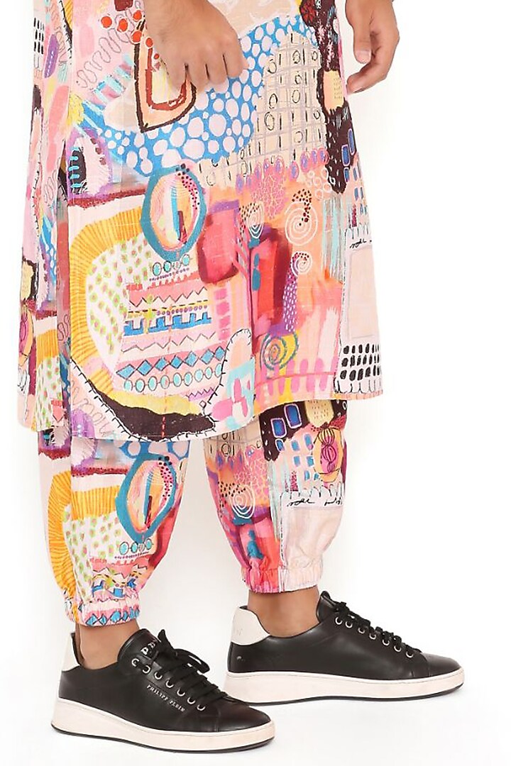 Peach Dupion Silk Printed Bomber Kurta Set by Payal Singhal Men at Pernia's Pop Up Shop