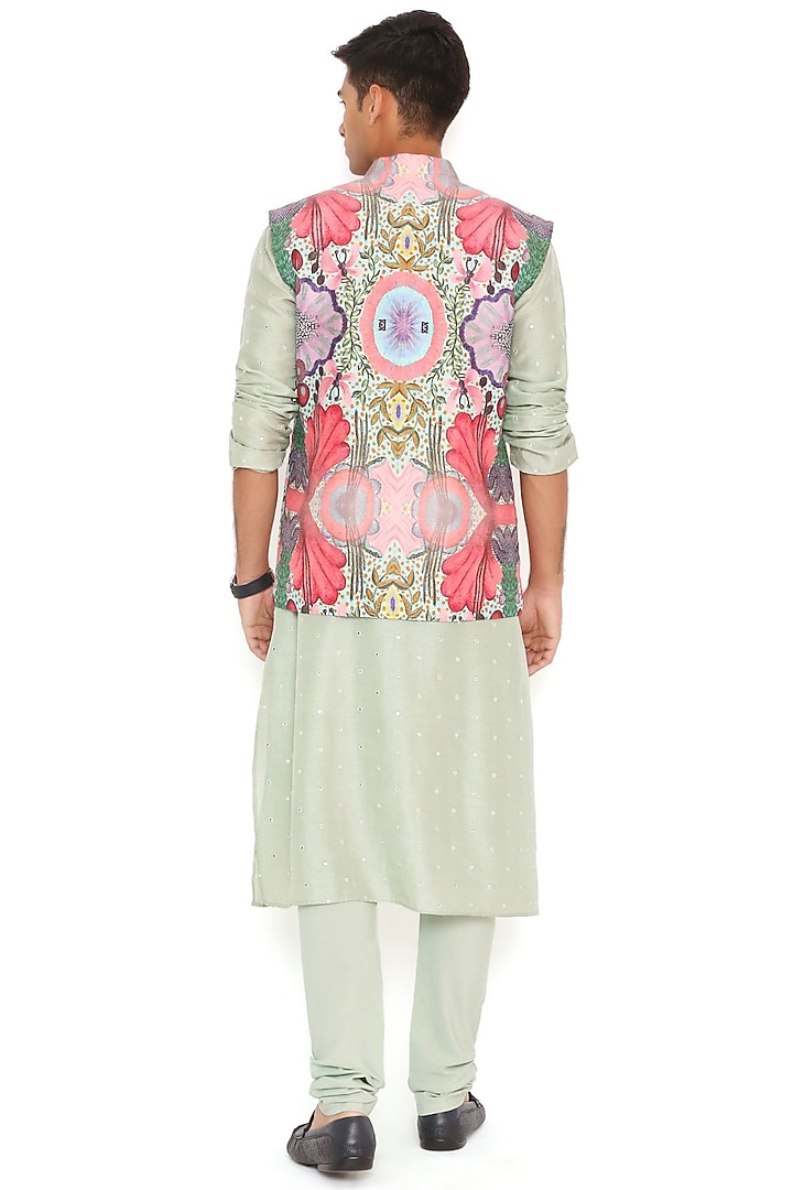 Multi-Colored Dupion Silk Printed Bundi Jacket Set by Payal Singhal Men at Pernia's Pop Up Shop