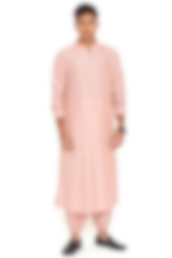 Blush Pink Abla Silk Bomber Kurta Set by Payal Singhal Men