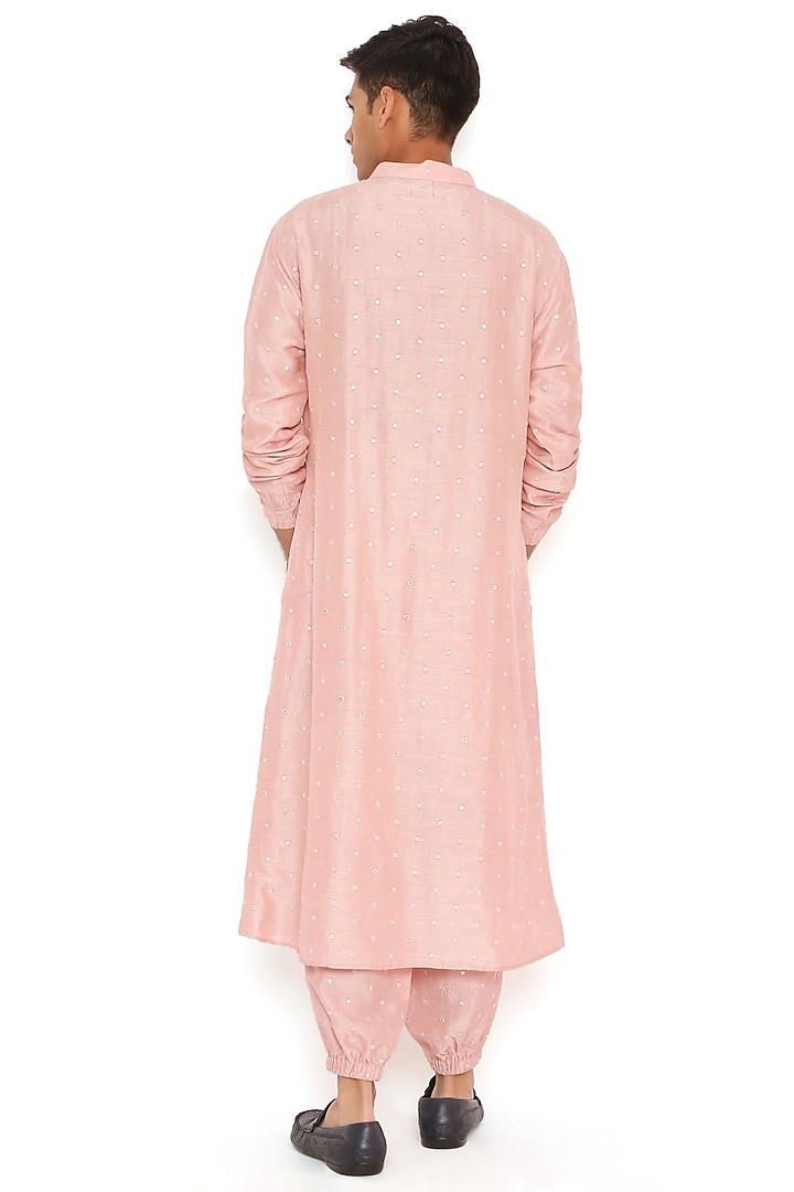 Blush Pink Abla Silk Bomber Kurta Set by Payal Singhal Men at Pernia's Pop Up Shop