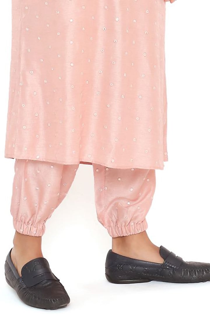 Blush Pink Abla Silk Bomber Kurta Set by Payal Singhal Men at Pernia's Pop Up Shop