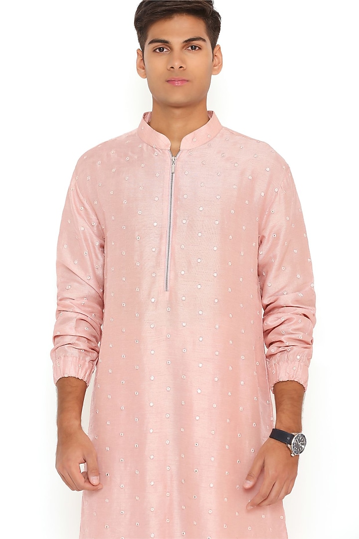 Blush Pink Abla Silk Bomber Kurta Set by Payal Singhal Men at Pernia's Pop Up Shop