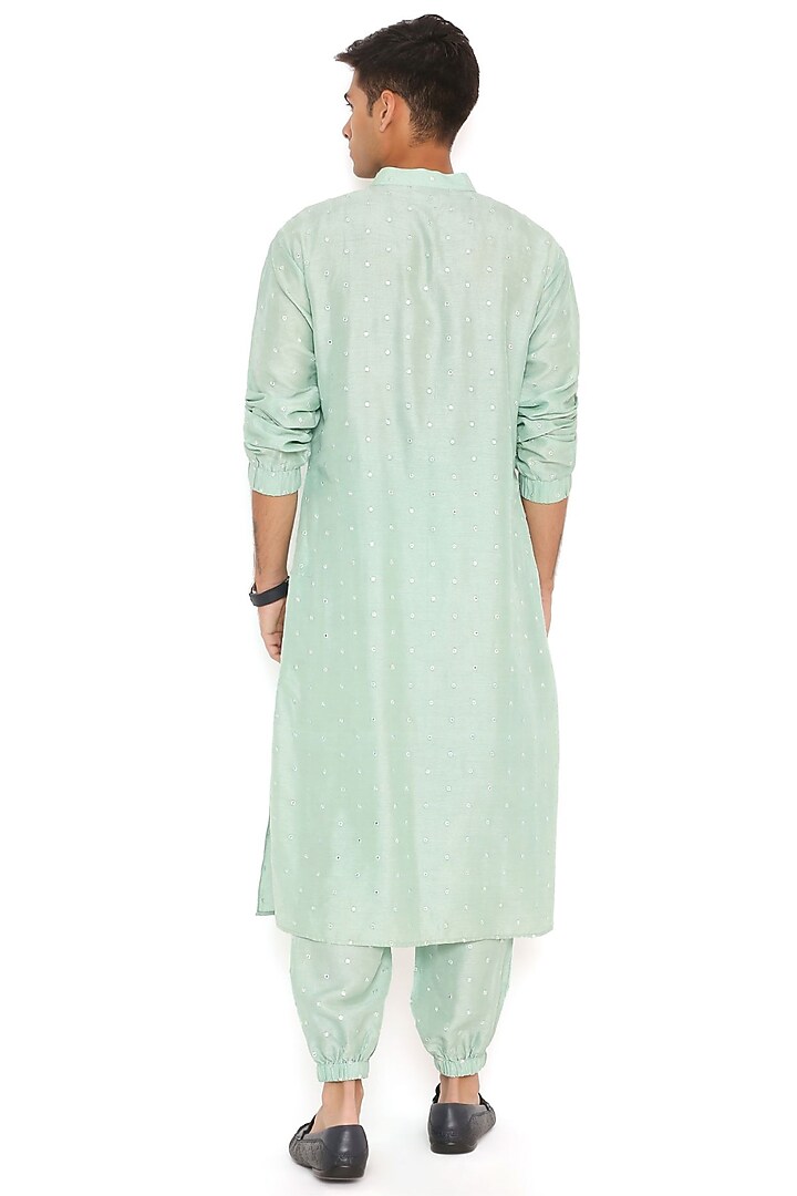 Powder Blue Abla Silk Bomber Kurta Set by Payal Singhal Men at Pernia's Pop Up Shop