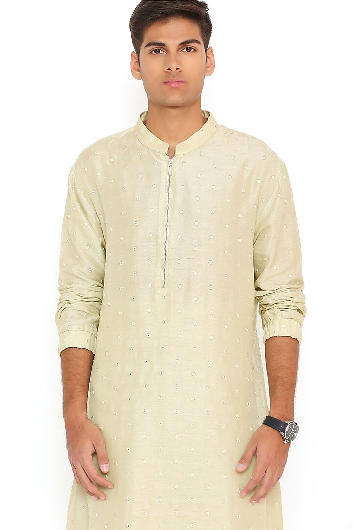 Mint Abla Silk Bomber Kurta Set by Payal Singhal Men at Pernia's Pop Up Shop
