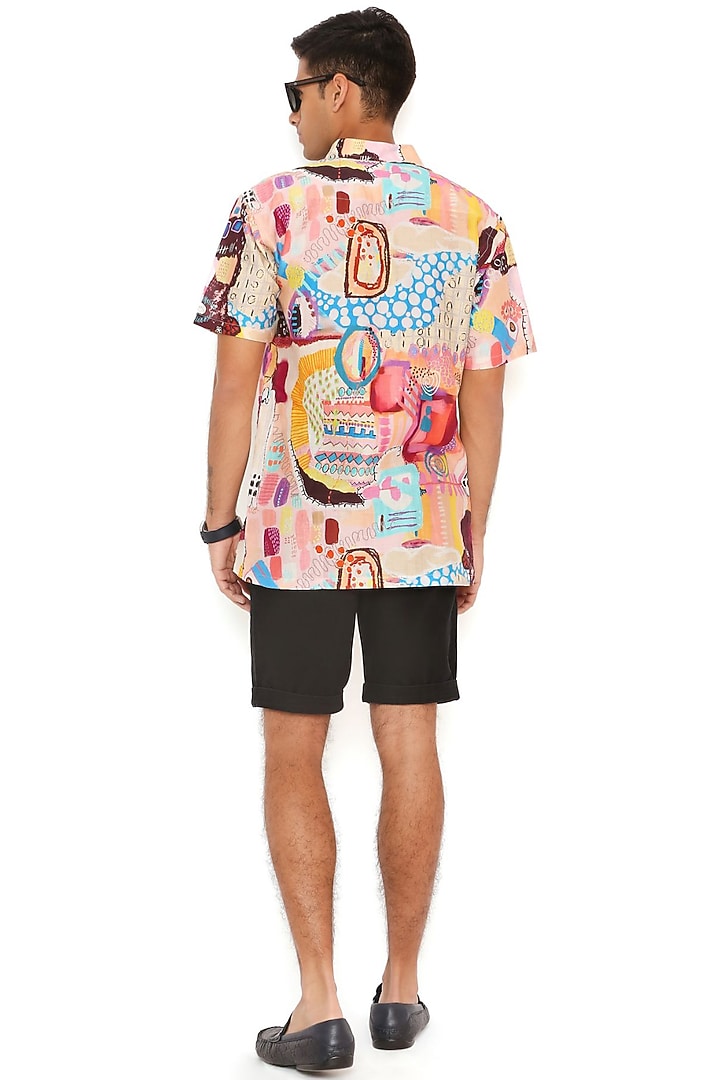 Peach Abla Silk Trance Printed Party Wear Shirt by Payal Singhal Men at Pernia's Pop Up Shop