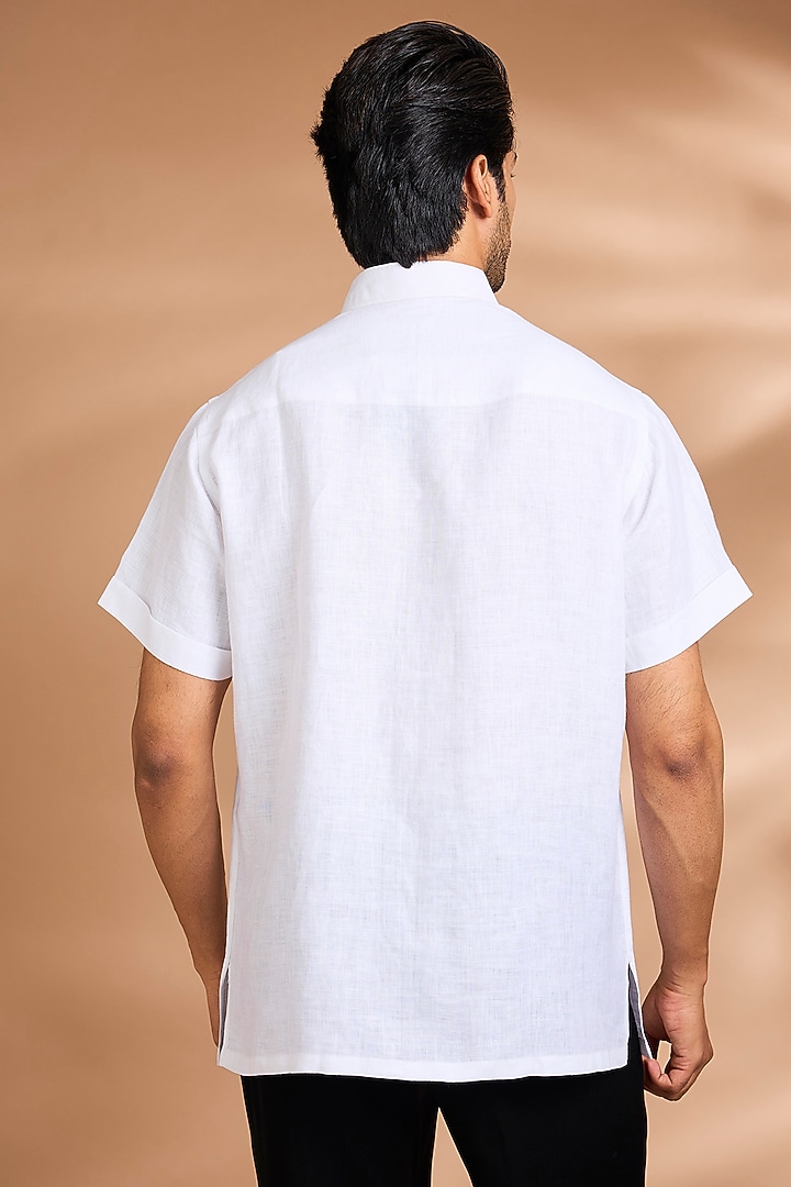 White Linen Party Wear Shirt by Payal Singhal Men at Pernia's Pop Up Shop