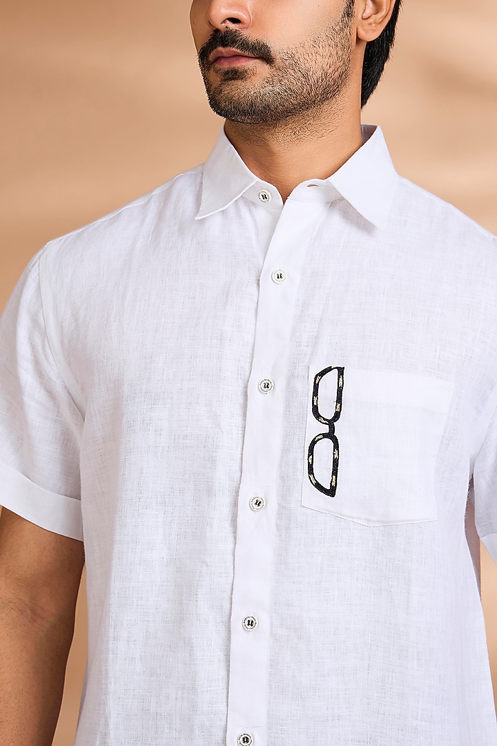 White Linen Party Wear Shirt by Payal Singhal Men at Pernia's Pop Up Shop