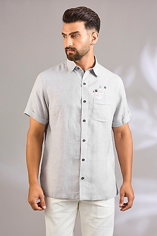 Grey Linen Shirt by Payal Singhal Men
