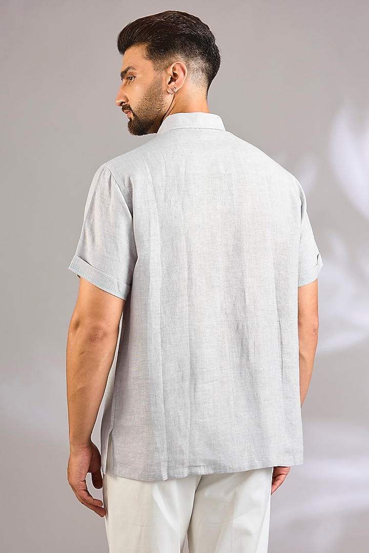 Grey Linen Party Wear Shirt by Payal Singhal Men at Pernia's Pop Up Shop