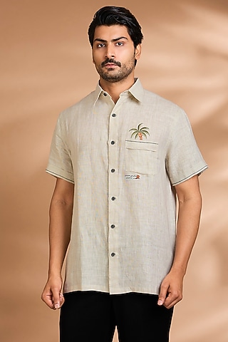 Beige Linen Shirt by Payal Singhal Men