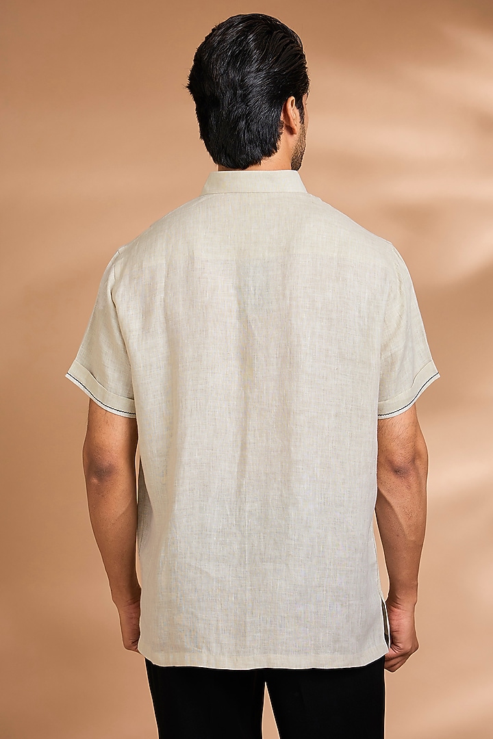 Beige Linen Party Wear Shirt by Payal Singhal Men at Pernia's Pop Up Shop
