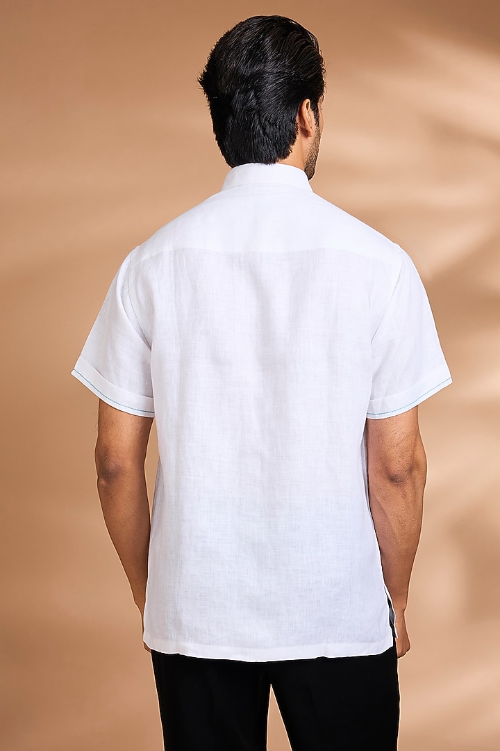 White Linen Party Wear Shirt by Payal Singhal Men at Pernia's Pop Up Shop