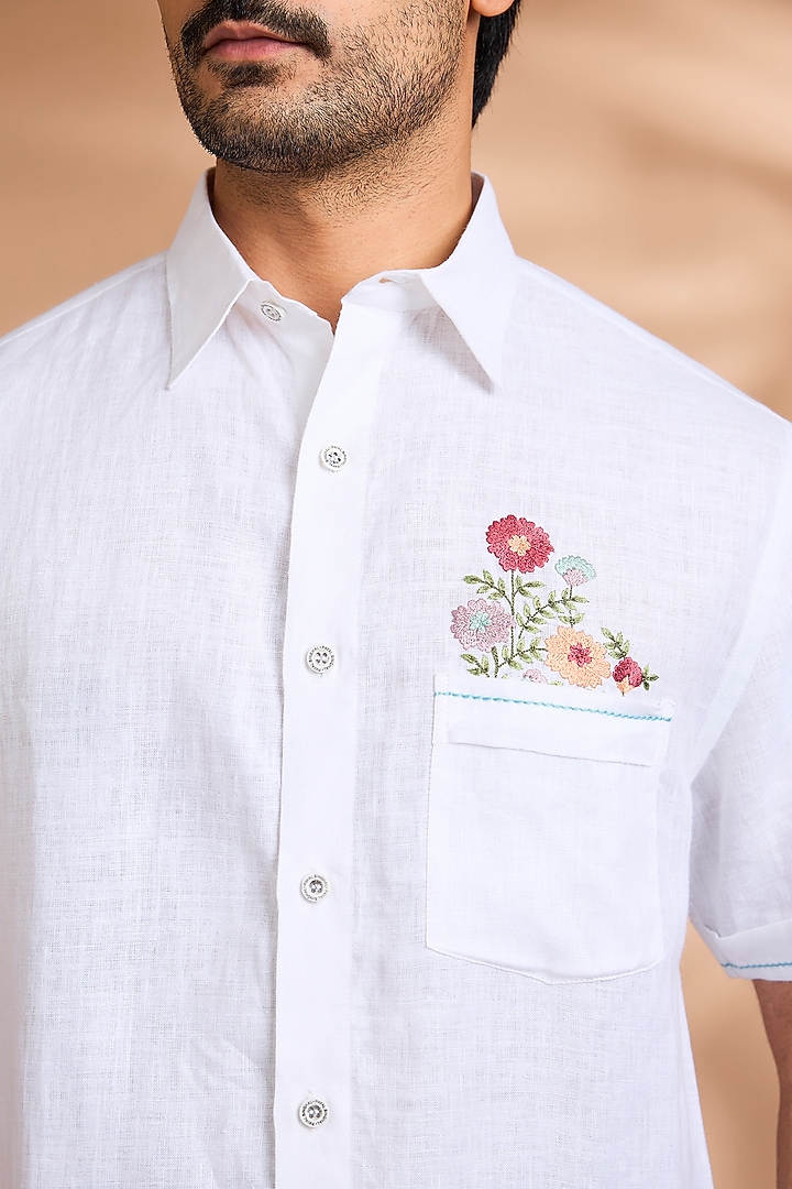 White Linen Party Wear Shirt by Payal Singhal Men at Pernia's Pop Up Shop
