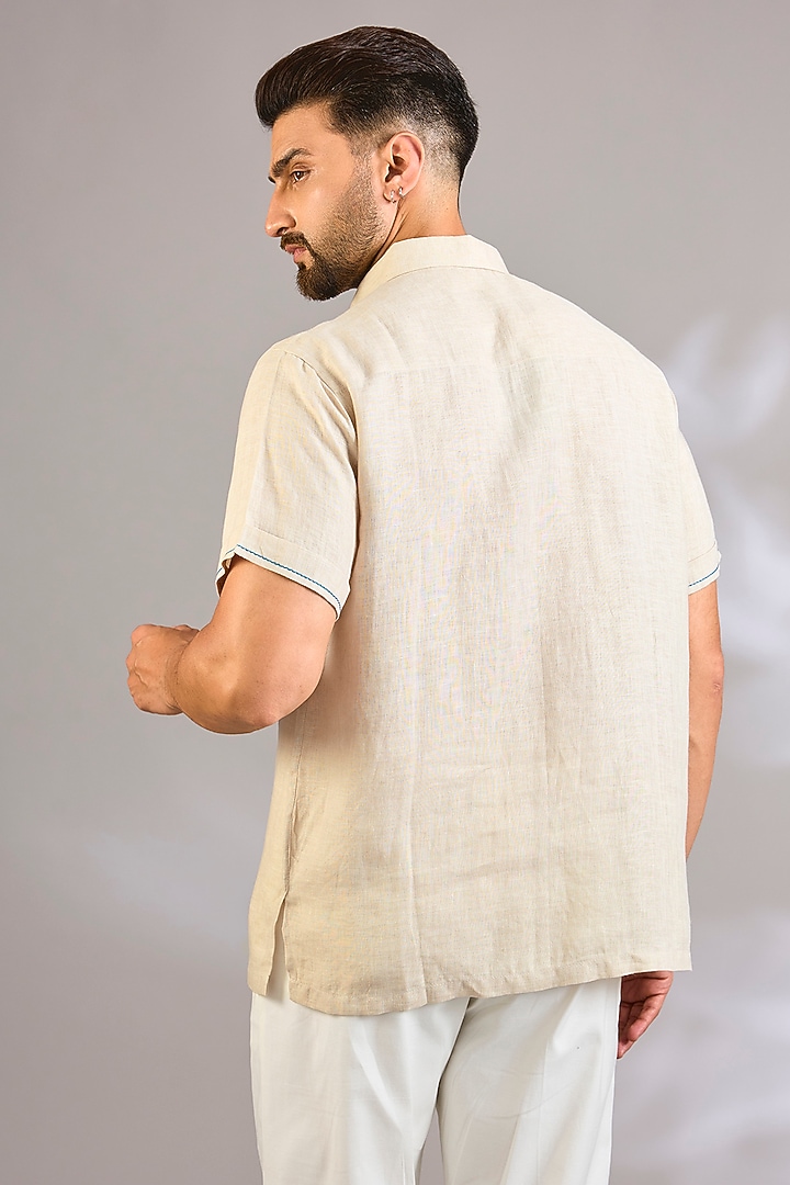 Beige Linen Party Wear Shirt by Payal Singhal Men at Pernia's Pop Up Shop