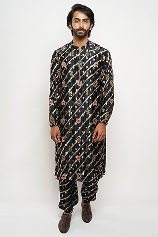 Black Embroidered Bomber Kurta Set by Payal Singhal Men