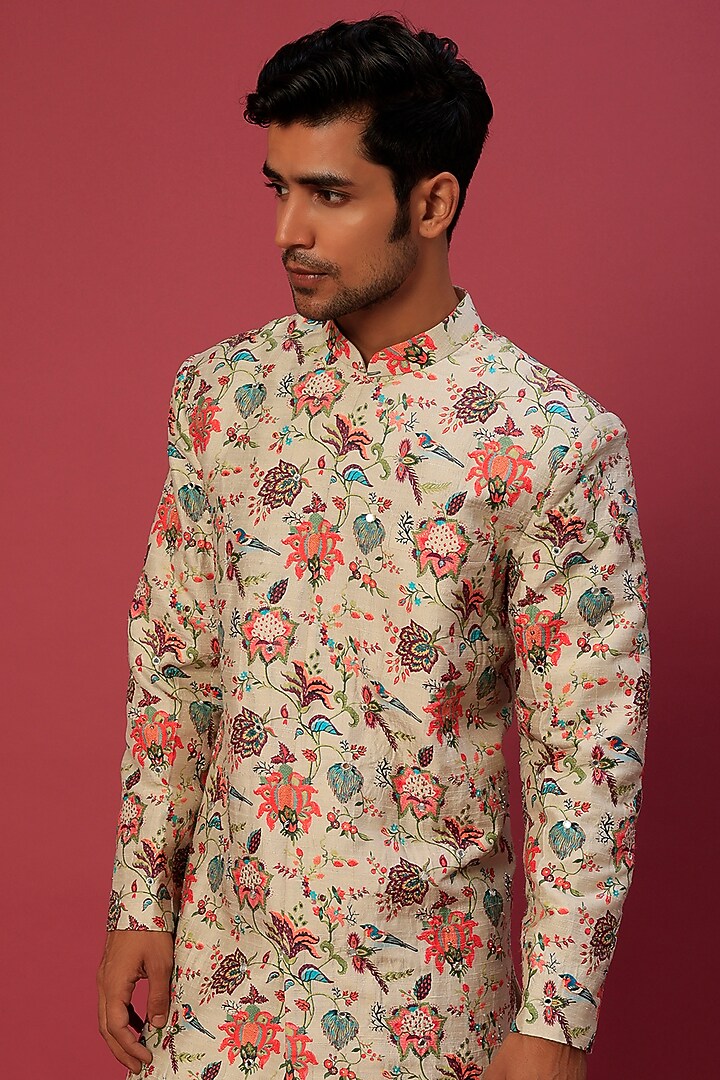Off-White Embroidered Wedding Sherwani Set by Payal Singhal Men at Pernia's Pop Up Shop
