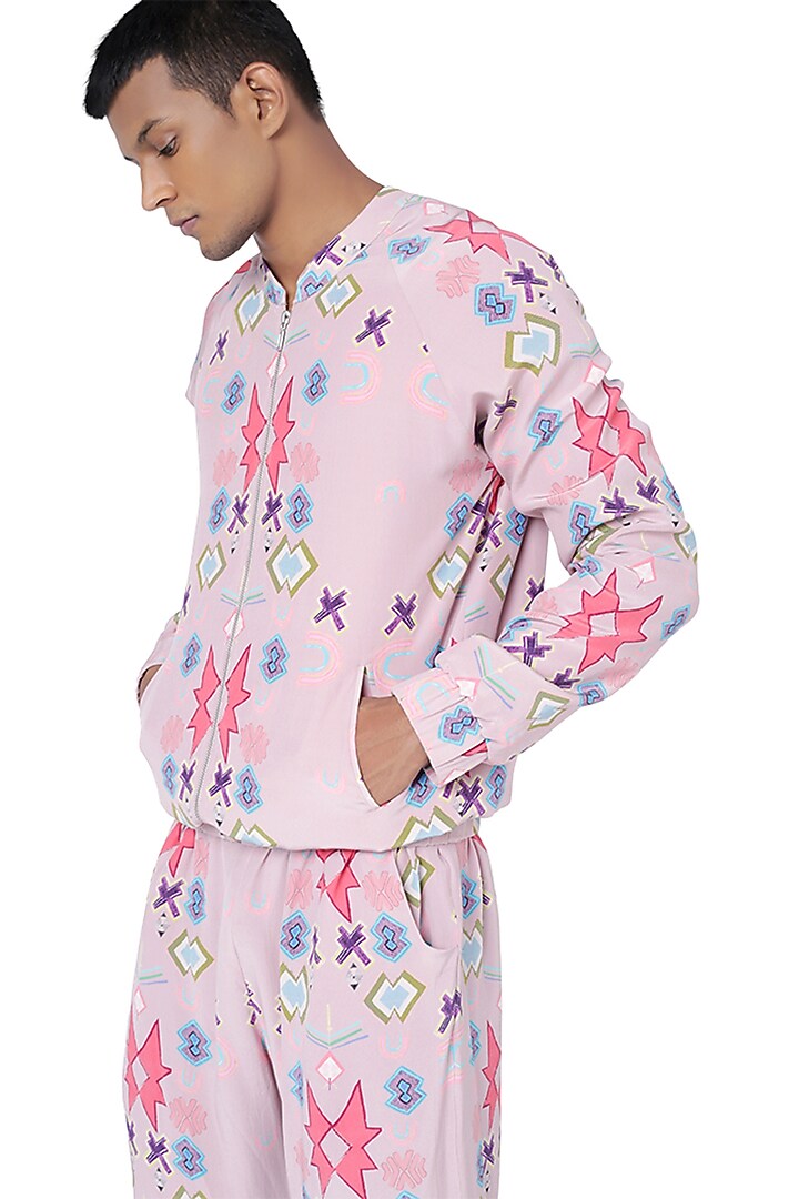 Pink Printed Bomber Jacket Set by Payal Singhal Men at Pernia's Pop Up Shop