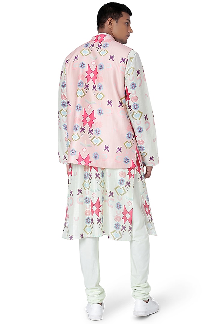 Pink Dupion Silk Printed Bundi Jacket Set by Payal Singhal Men at Pernia's Pop Up Shop