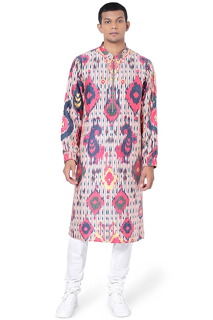 Red Printed Bomber Kurta Set by Payal Singhal Men