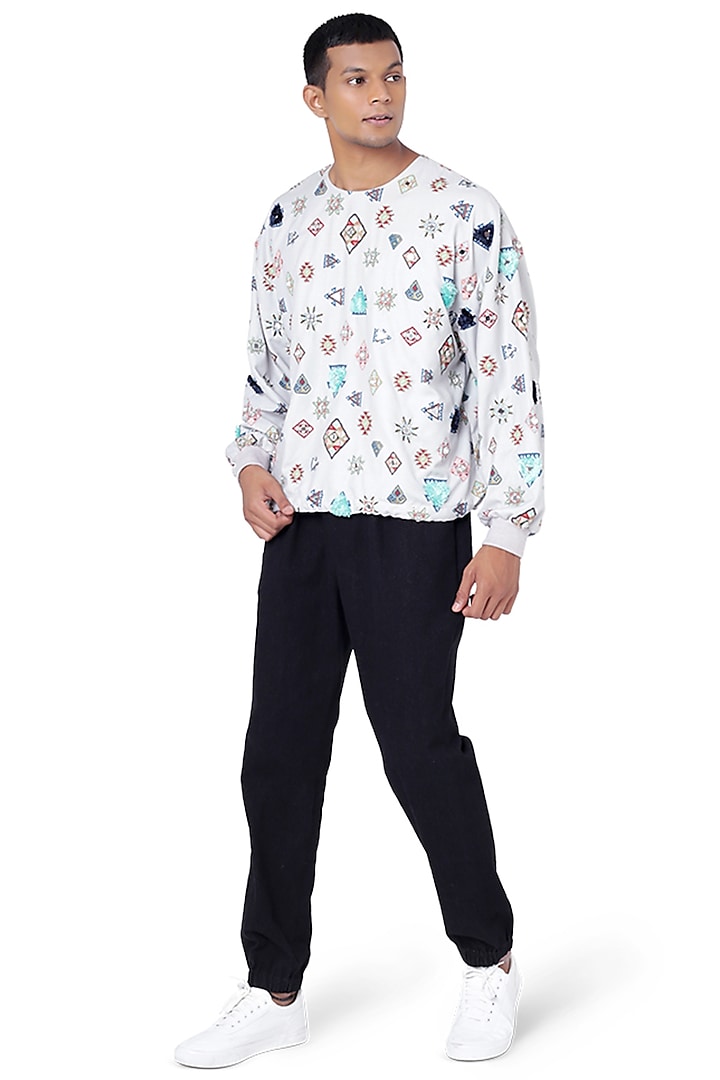 Black Denim Pant Set With Printed T-Shirt by Payal Singhal Men