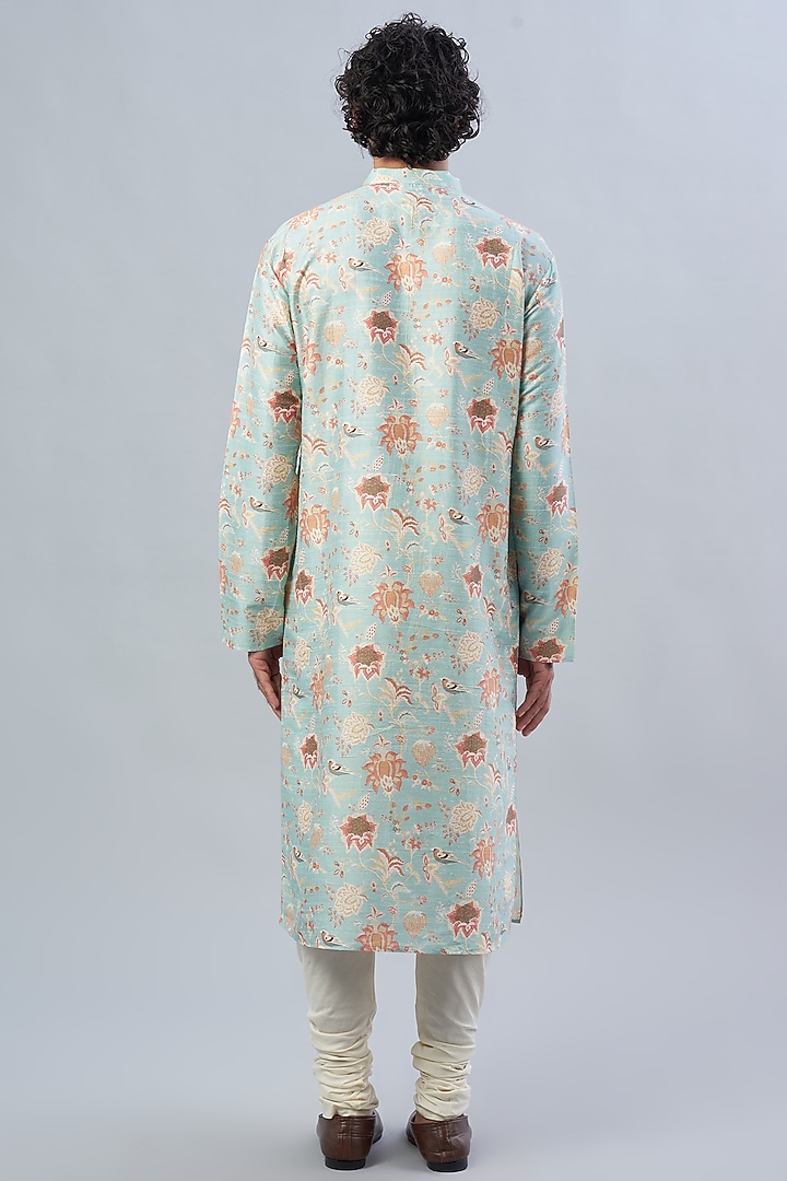 Sky Blue Printed Kurta Set by Payal Singhal Men at Pernia's Pop Up Shop