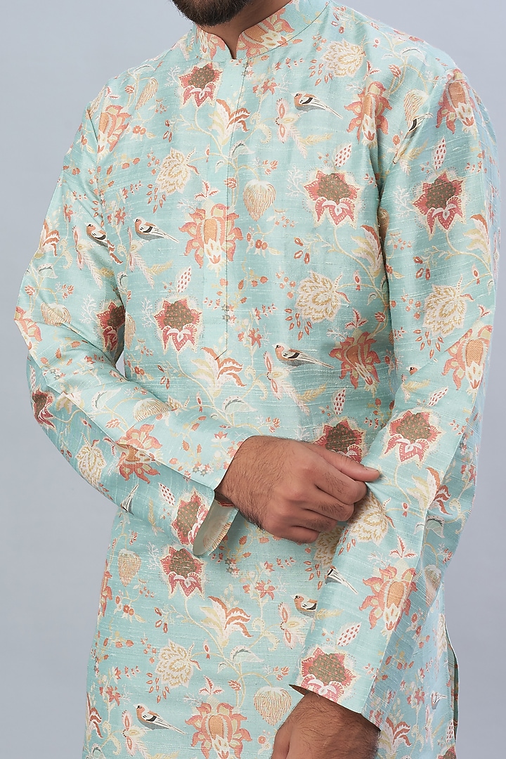 Sky Blue Printed Kurta Set by Payal Singhal Men at Pernia's Pop Up Shop