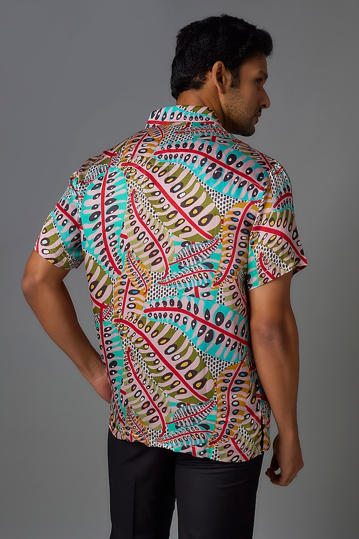 Red Modal Satin Digital Printed Party Wear Shirt by Payal Singhal Men at Pernia's Pop Up Shop