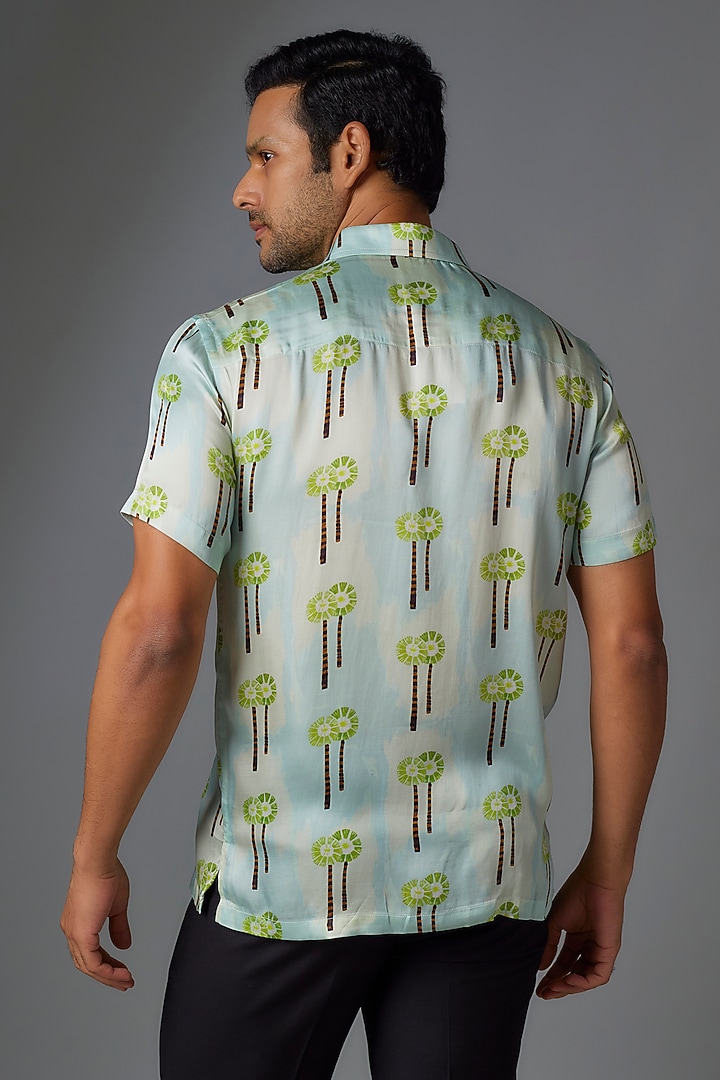 Mint Modal Satin Digital Printed Party Wear Shirt by Payal Singhal Men at Pernia's Pop Up Shop