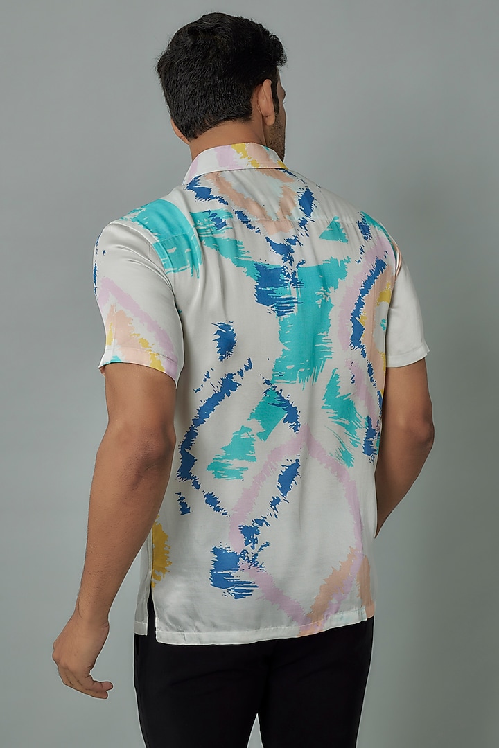 Ivory Modal Satin Digital Printed Shirt by Payal Singhal Men at Pernia's Pop Up Shop