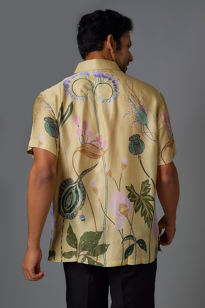 Yellow Modal Satin Digital Printed Party Wear Shirt by Payal Singhal Men at Pernia's Pop Up Shop