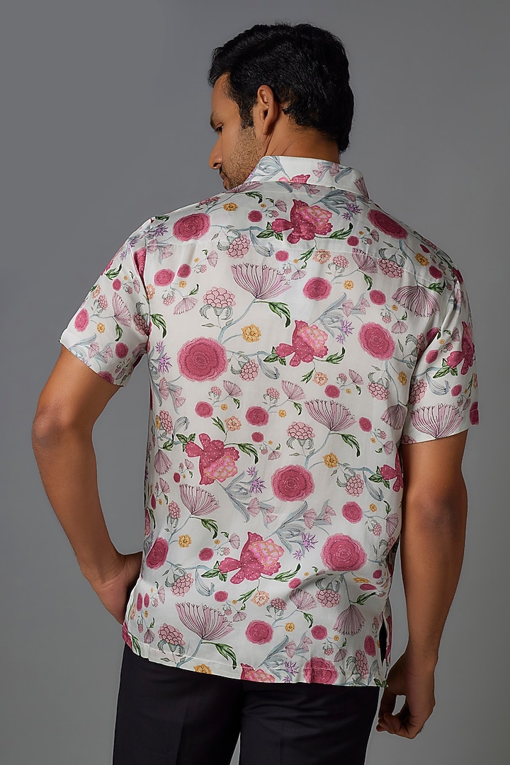 Ivory Modal Satin Digital Printed Party Wear Shirt by Payal Singhal Men at Pernia's Pop Up Shop