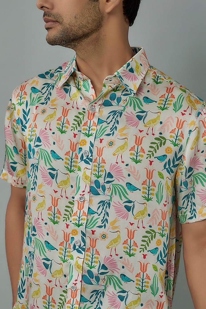 Beige Modal Satin Digital Printed Shirt by Payal Singhal Men at Pernia's Pop Up Shop