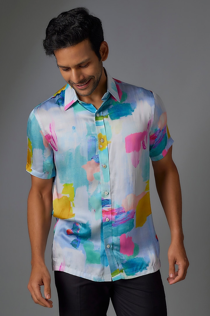 Multi-Colored Modal Satin Digital Printed Shirt by Payal Singhal Men at Pernia's Pop Up Shop