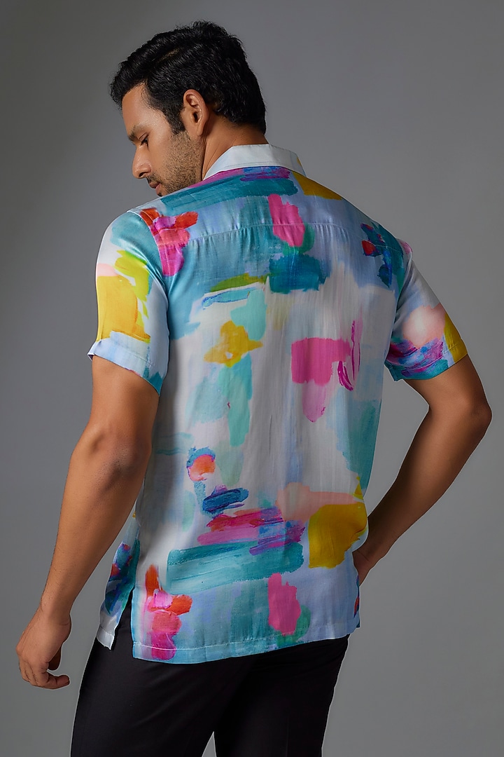 Multi-Colored Modal Satin Digital Printed Party Wear Shirt by Payal Singhal Men at Pernia's Pop Up Shop