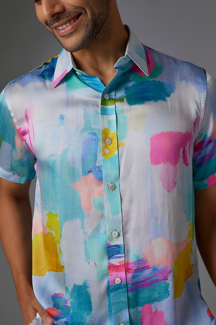 Multi-Colored Modal Satin Digital Printed Party Wear Shirt by Payal Singhal Men at Pernia's Pop Up Shop
