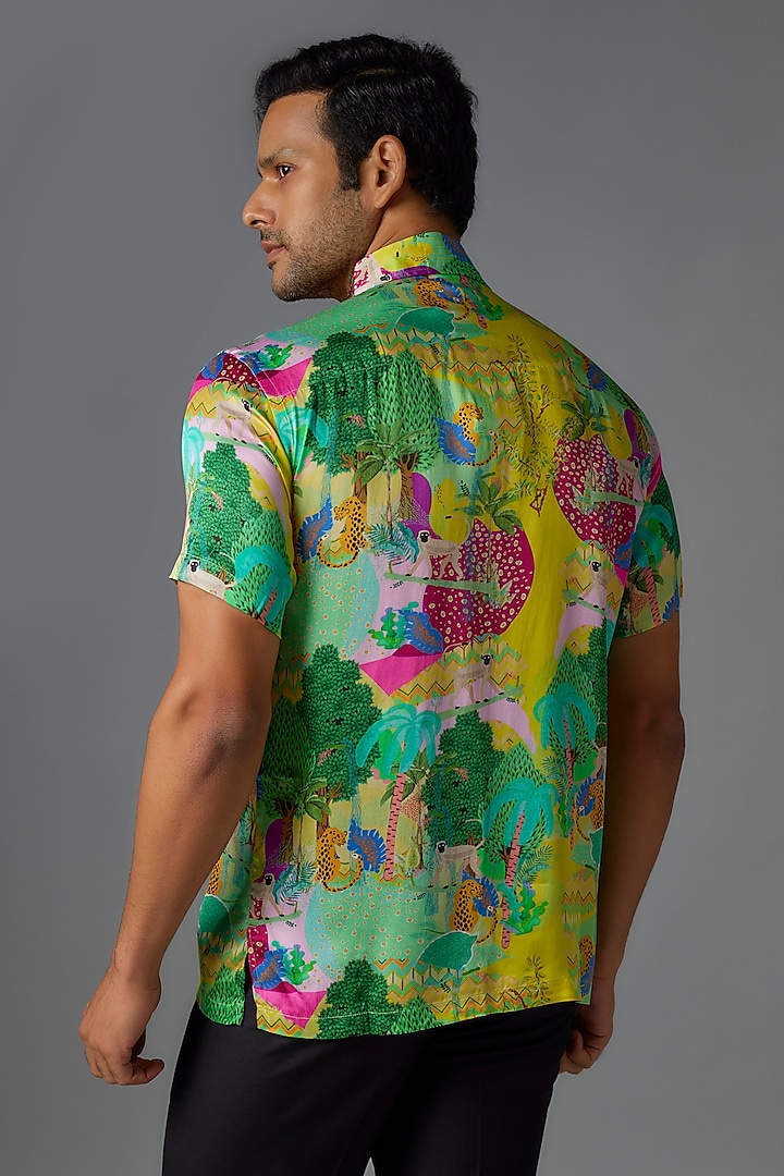 Yellow Modal Satin Digital Printed Party Wear Shirt by Payal Singhal Men at Pernia's Pop Up Shop