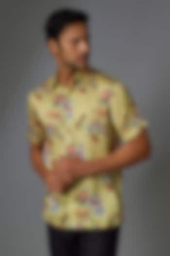 Mustard Modal Satin Digital Printed Shirt by Payal Singhal Men at Pernia's Pop Up Shop