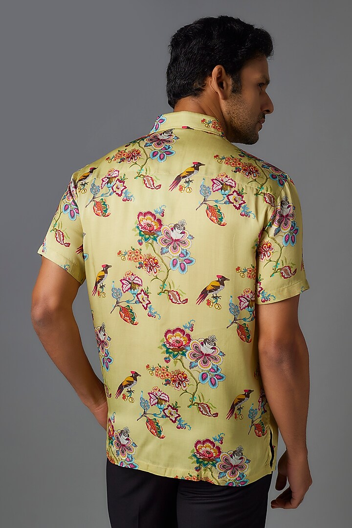 Mustard Modal Satin Digital Printed Party Wear Shirt by Payal Singhal Men at Pernia's Pop Up Shop