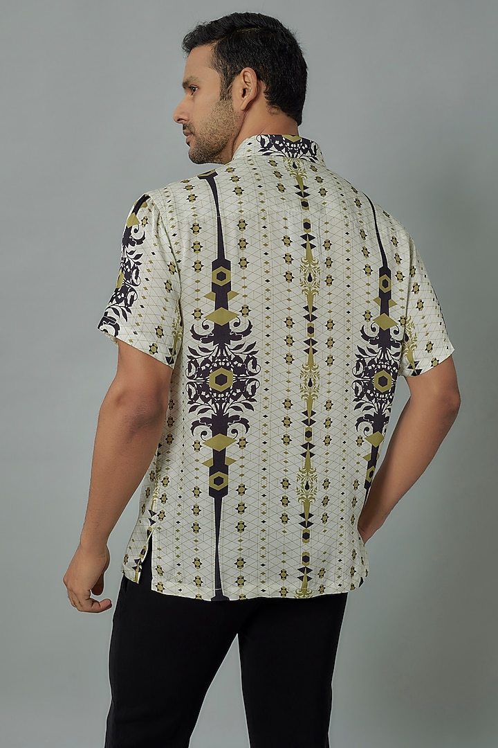 Ivory Modal Satin Digital Printed Shirt by Payal Singhal Men at Pernia's Pop Up Shop