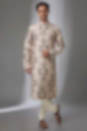 Stone-Colored Silk Kurta Set by Payal Singhal Men at Pernia's Pop Up Shop