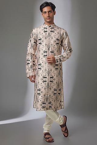 Stone-Colored Silk Kurta Set by Payal Singhal Men
