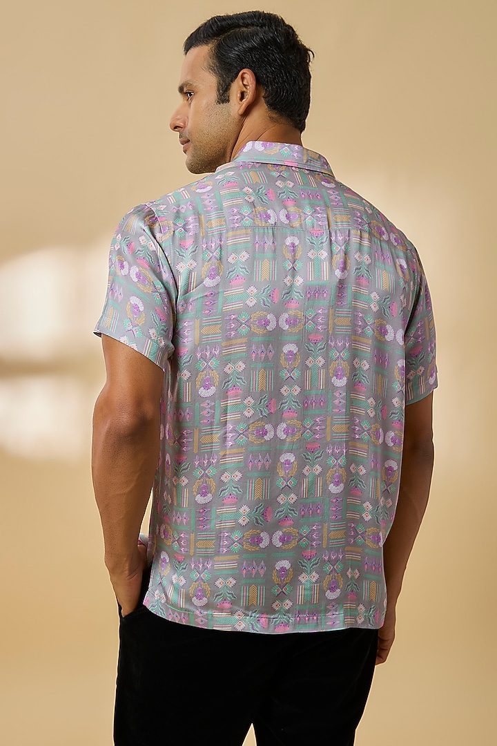 Grey Modal Satin Party Wear Shirt by Payal Singhal Men at Pernia's Pop Up Shop