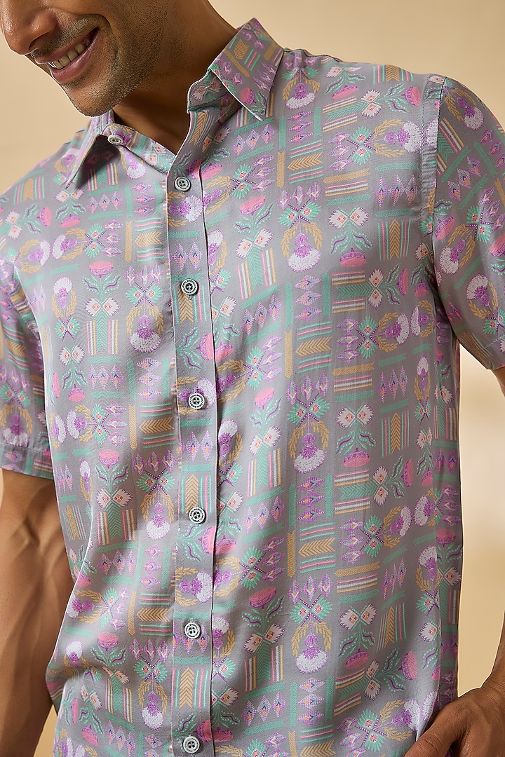 Grey Modal Satin Party Wear Shirt by Payal Singhal Men at Pernia's Pop Up Shop