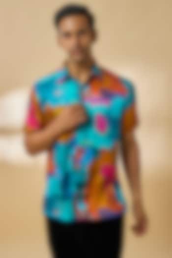 Blue Modal Satin Party Wear Shirt by Payal Singhal Men at Pernia's Pop Up Shop