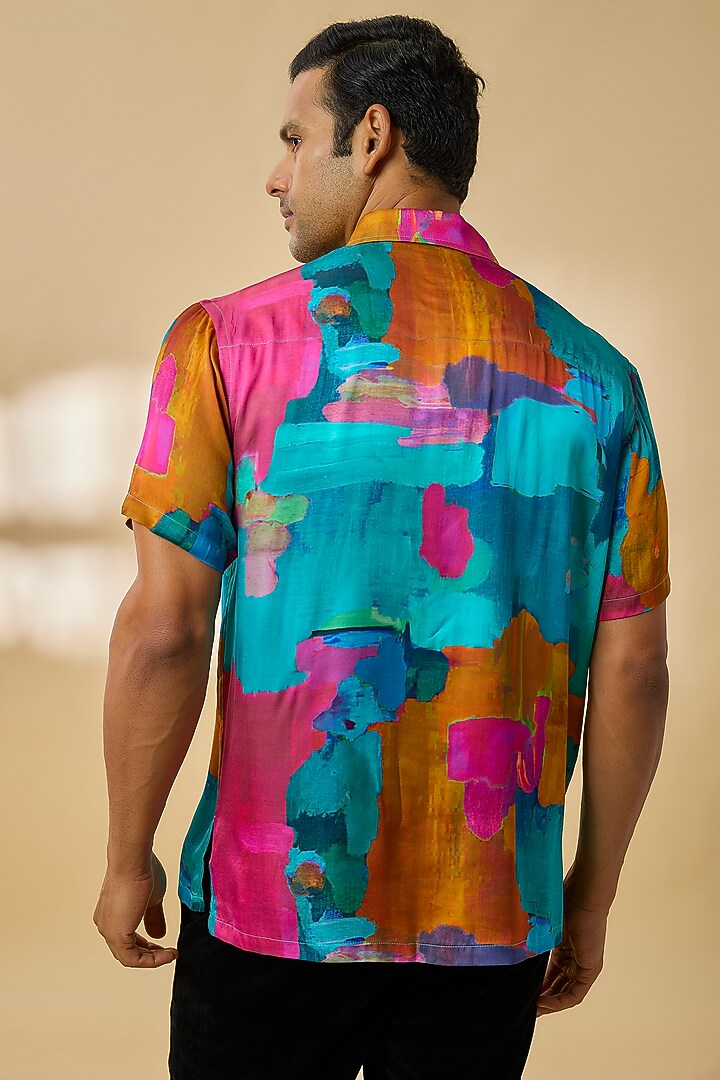 Blue Modal Satin Party Wear Shirt by Payal Singhal Men at Pernia's Pop Up Shop