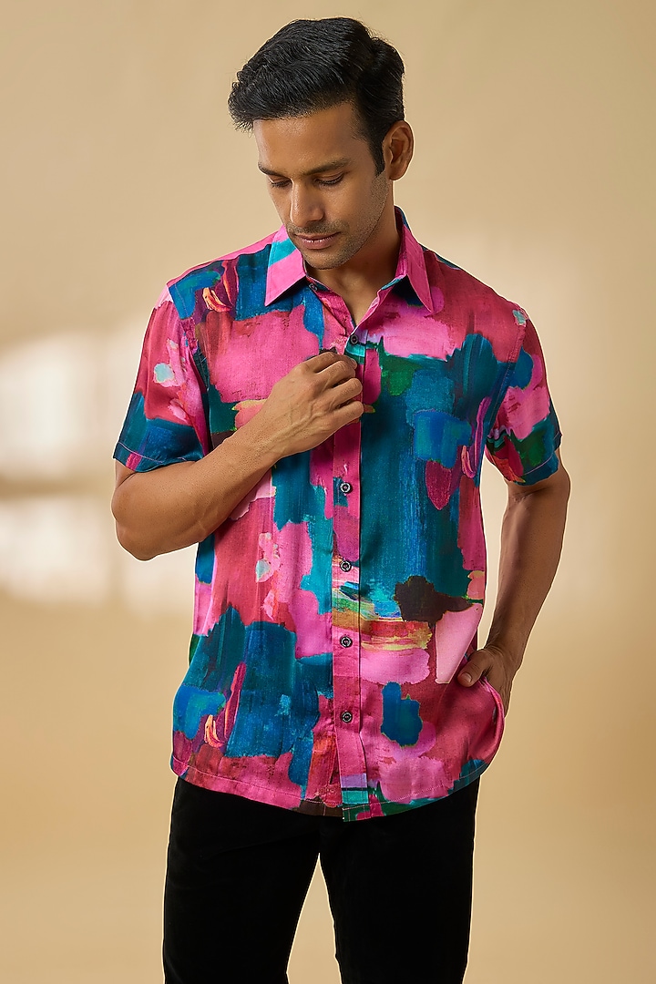 Multi-Colored Modal Satin Party Wear Shirt by Payal Singhal Men at Pernia's Pop Up Shop