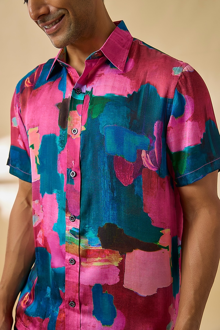 Multi-Colored Modal Satin Party Wear Shirt by Payal Singhal Men at Pernia's Pop Up Shop