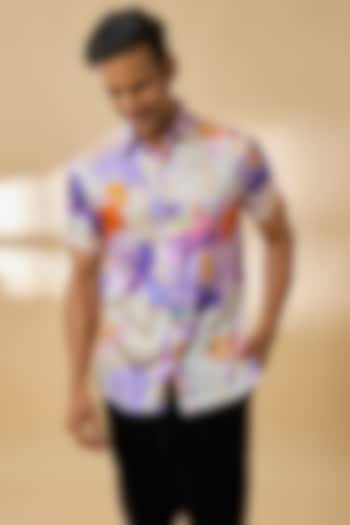 White Modal Satin Party Wear Shirt by Payal Singhal Men at Pernia's Pop Up Shop